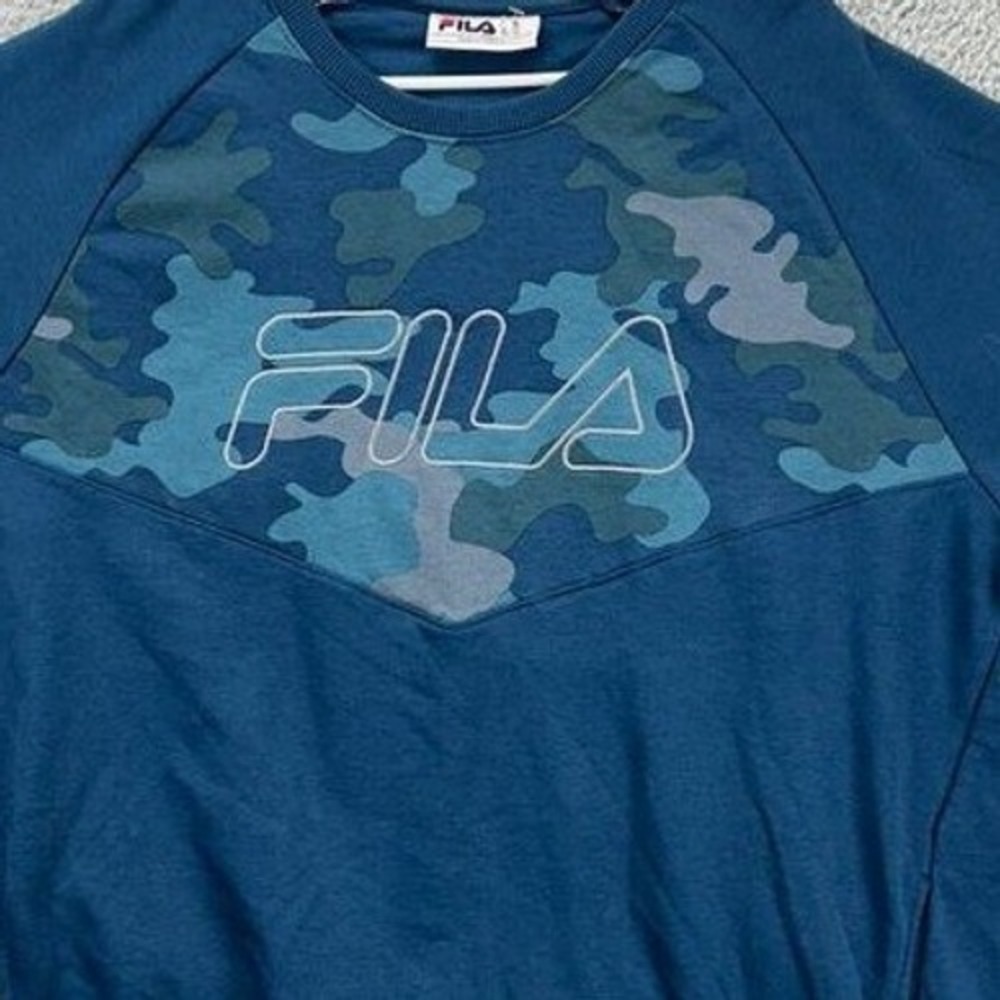 NEW Fila Camo Sweatshirt Men 2XL Blue Camouflage Soccer Crew Neck Sweater